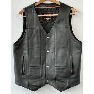 Interstate Leather Biker‎ Black Vest Motorcycle Lined Men's L